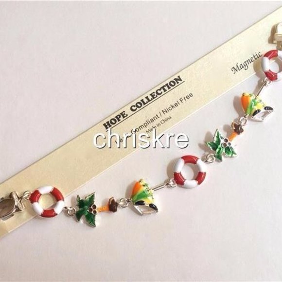 Palm Tree Charm Bracelet Magnetic Silver Plated Island Beach Sunglasses Nautical - Picture 7 of 8